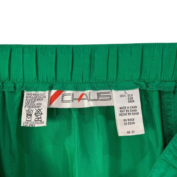 CHAUS Green Midi Skirt Button Front Elastic Waist 100% Silk Women's Size L - Picture 4 of 5